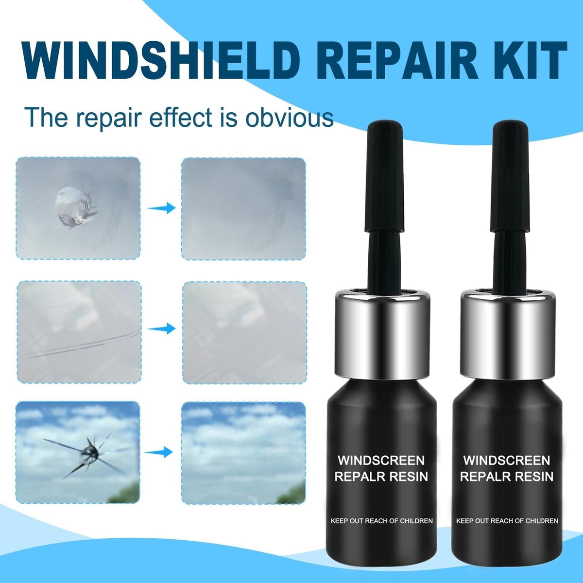 Windshield Crack Repair Kit (عدة إصلاح شروخ الزجاج الأمامي للسيارة) Free Delivery